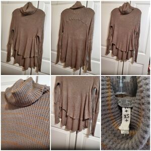FREE PEOPLE TURTLE NECK Y2K PULL OVER HIGH LOW THERMAL LONG SLEEVE Medium